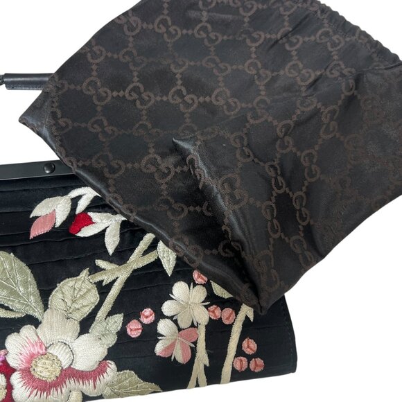Gucci VINTAGE '03 Black Satin Pleated Multi Embroidered Tassel Mini Shoulder Bag - Picture 12 of 12